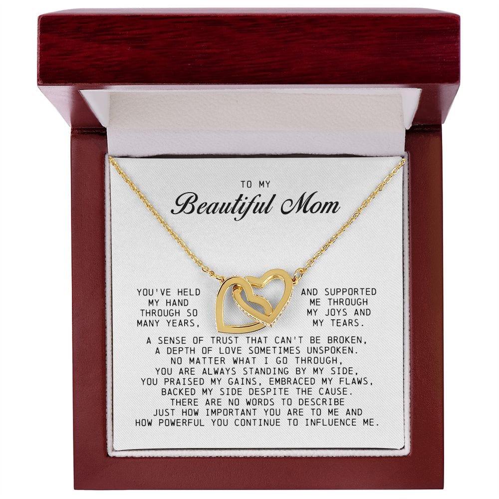 To my Beautiful Mom, Interlocking Hearts Necklace, Mother's Day Gift