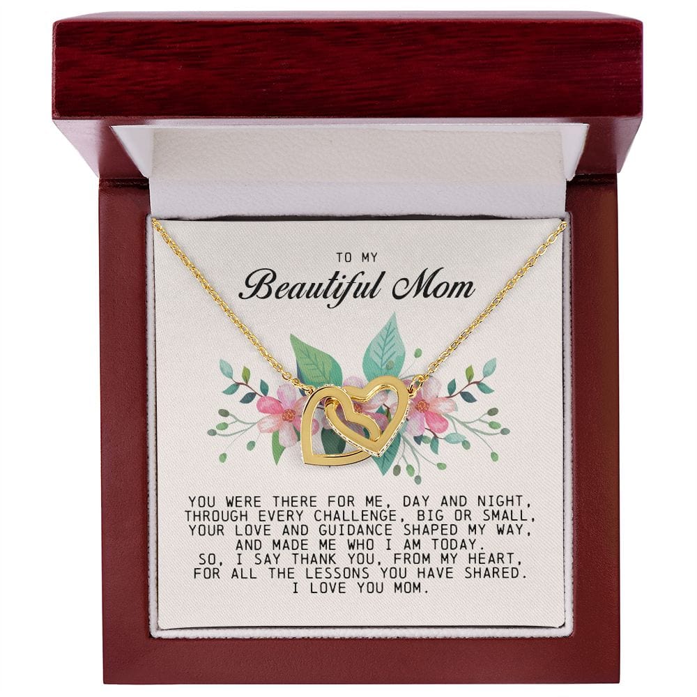 To my Beautiful Mom, Interlocking Hearts Necklace, Mother's Day Gift