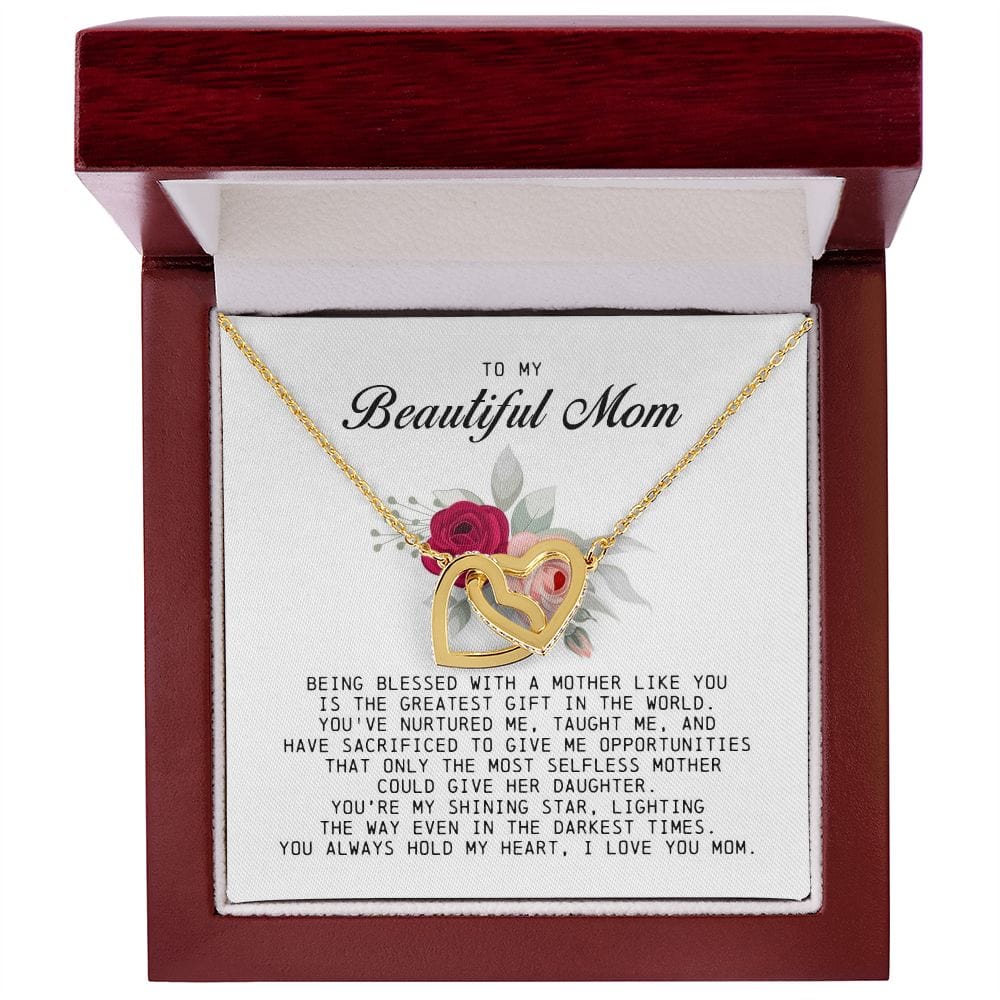 To my Beautiful Mom, Interlocking Hearts Necklace, Mother's Day Gift