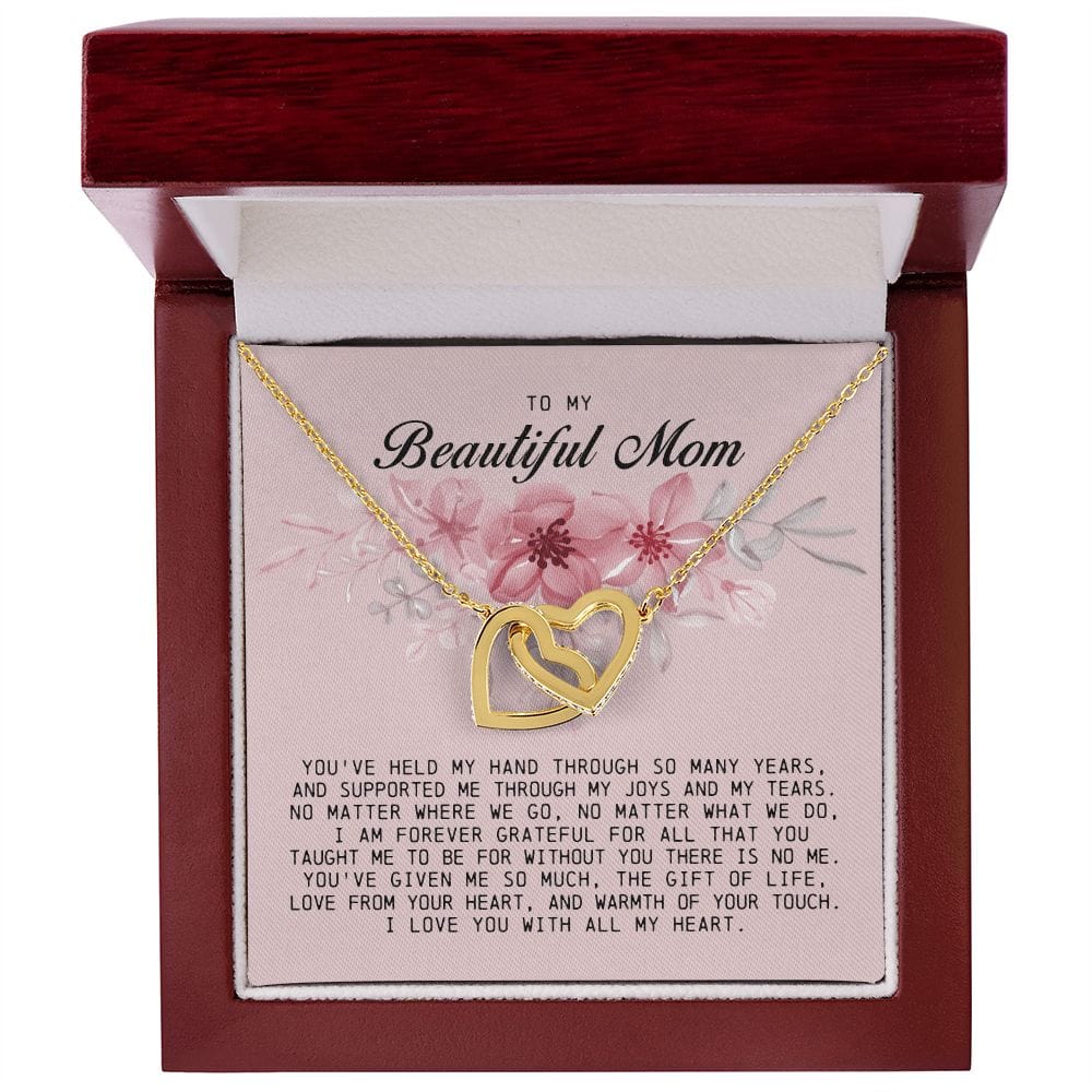 To my Beautiful Mom, Interlocking Hearts Necklace, Mother's Day Gift