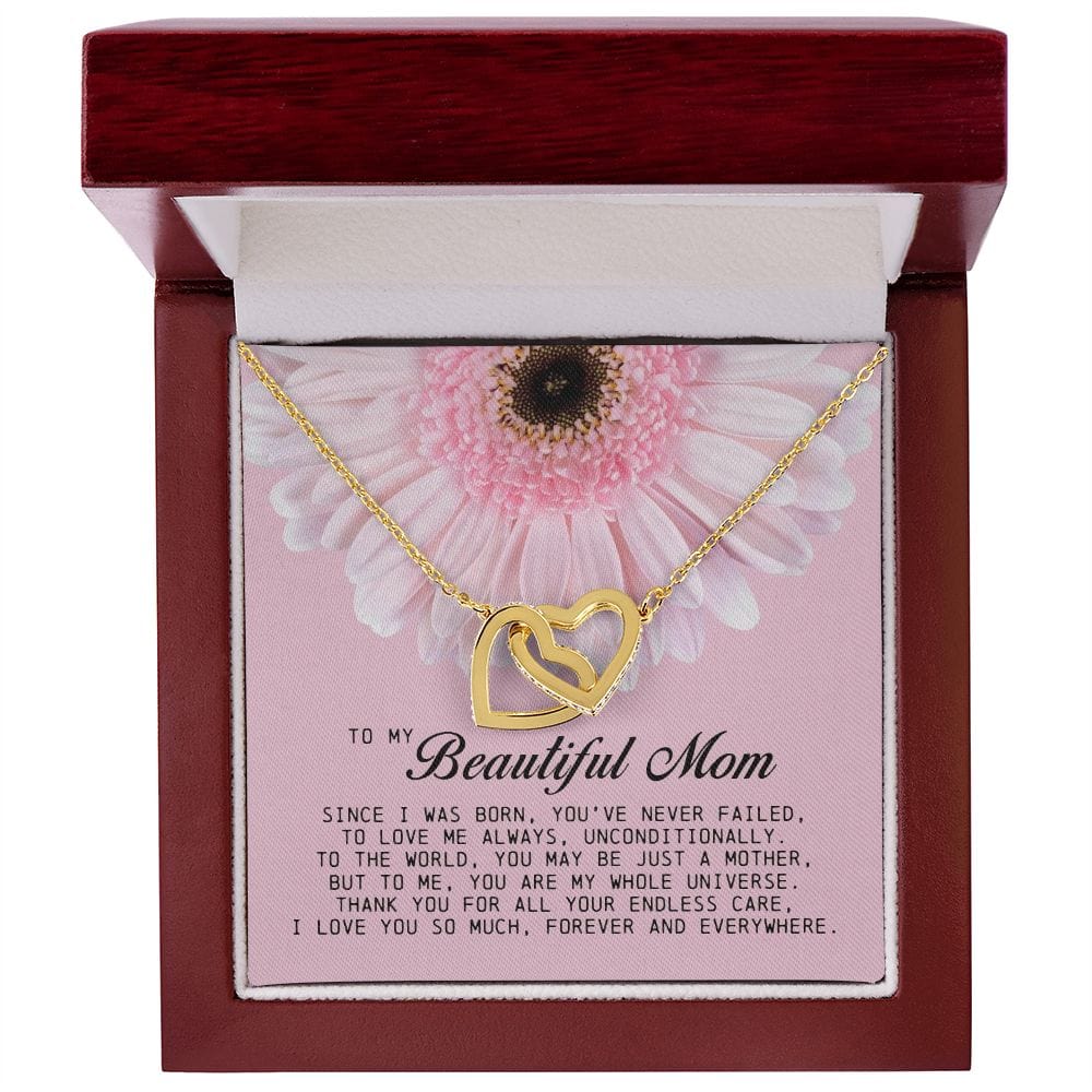 To my Beautiful Mom, Interlocking Hearts Necklace, Mother's Day Gift