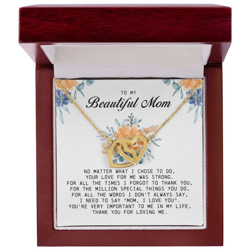 To my Beautiful Mom, Interlocking Hearts Necklace, Mother's Day Gift