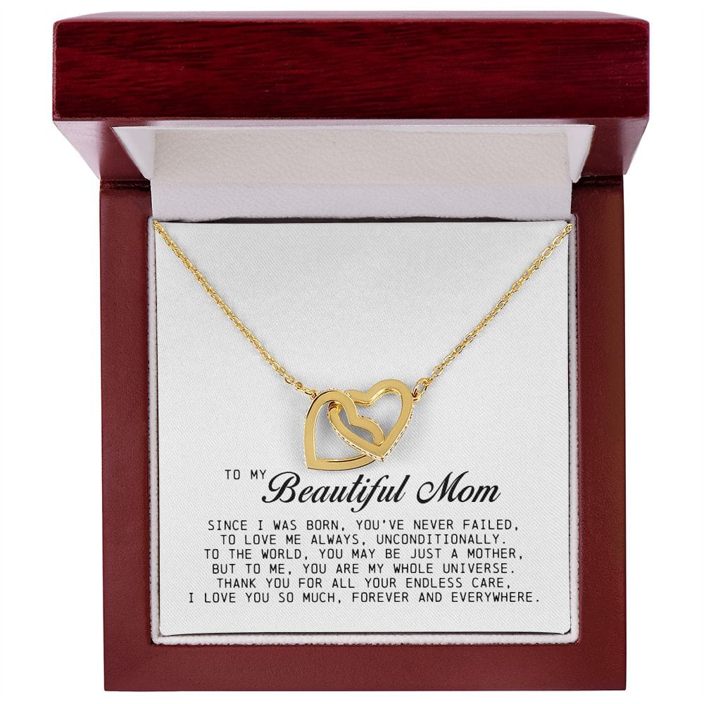 To my Beautiful Mom, Interlocking Hearts Necklace, Mother's Day Gift