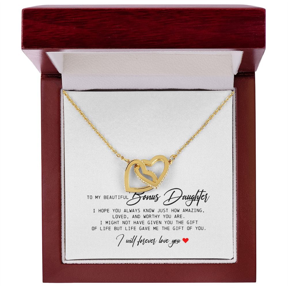 Interlocking Hearts Necklace, To My Bonus Daughter