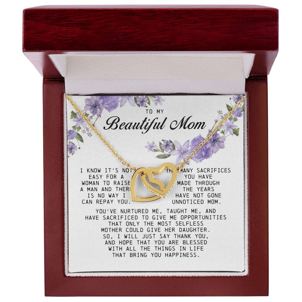To my Beautiful Mom, Interlocking Hearts Necklace, Mother's Day Gift