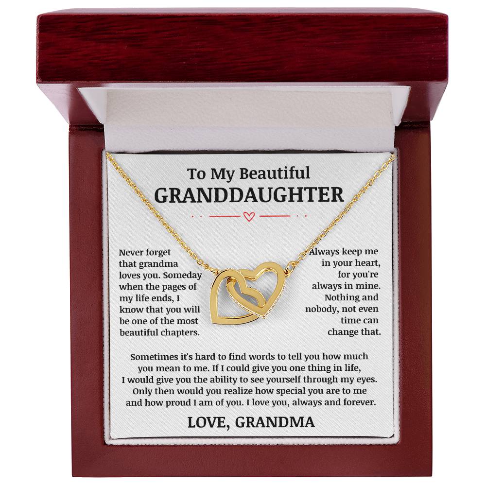 To My Beautiful Granddaughter "Always Keep Me In Your Heart" Interlocking Heart Necklace
