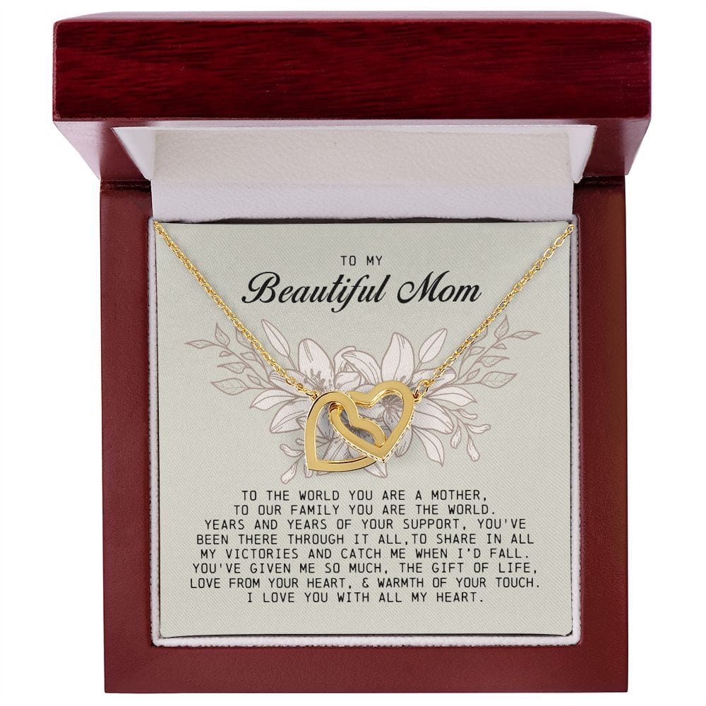 To my Beautiful Mom, Interlocking Hearts Necklace, Mother's Day Gift