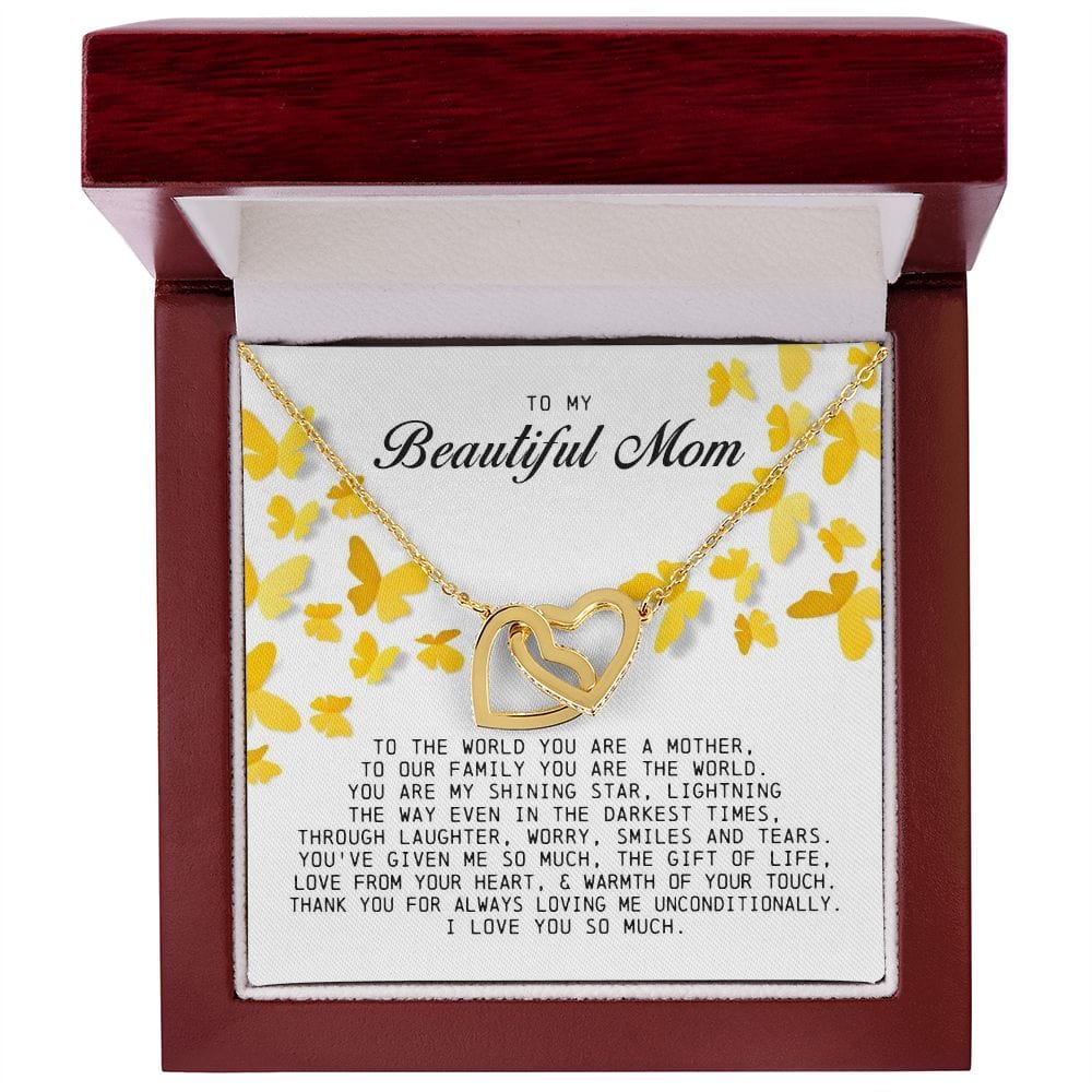 To my Beautiful Mom, Interlocking Hearts Necklace, Mother's Day Gift