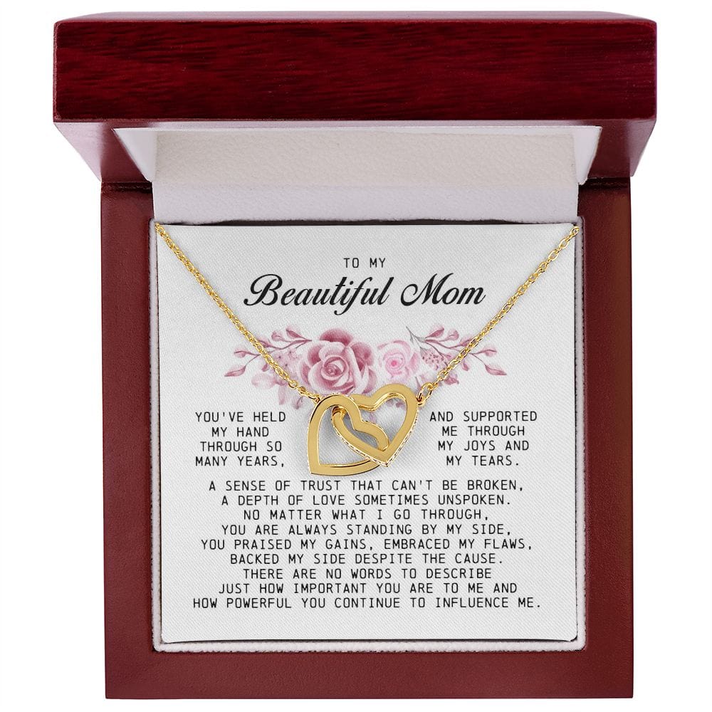 To my Beautiful Mom, Interlocking Hearts Necklace, Mother's Day Gift