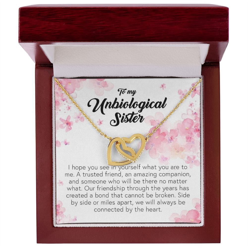 To My Unbiological Sister, Interlocking Hearts Necklace