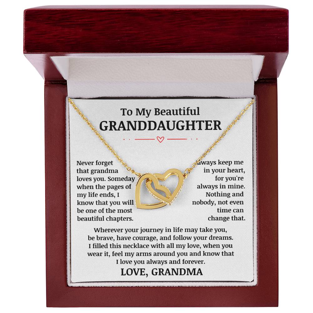 To My Beautiful Granddaughter "Never Forget That Grandma Loves You" Interlocking Heart Necklace