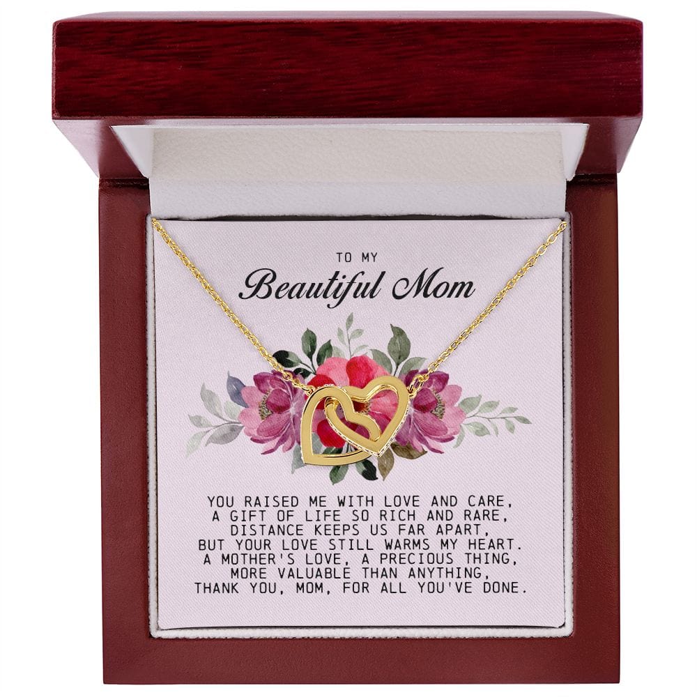 To my Beautiful Mom, Interlocking Hearts Necklace, Mother's Day Gift