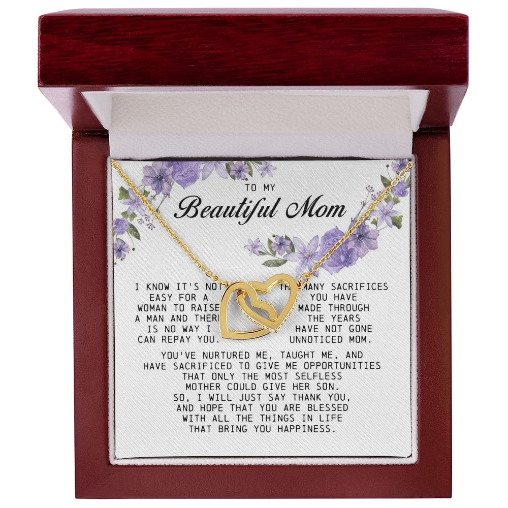 To My Beautiful Mom, Interlocking Hearts Necklace
