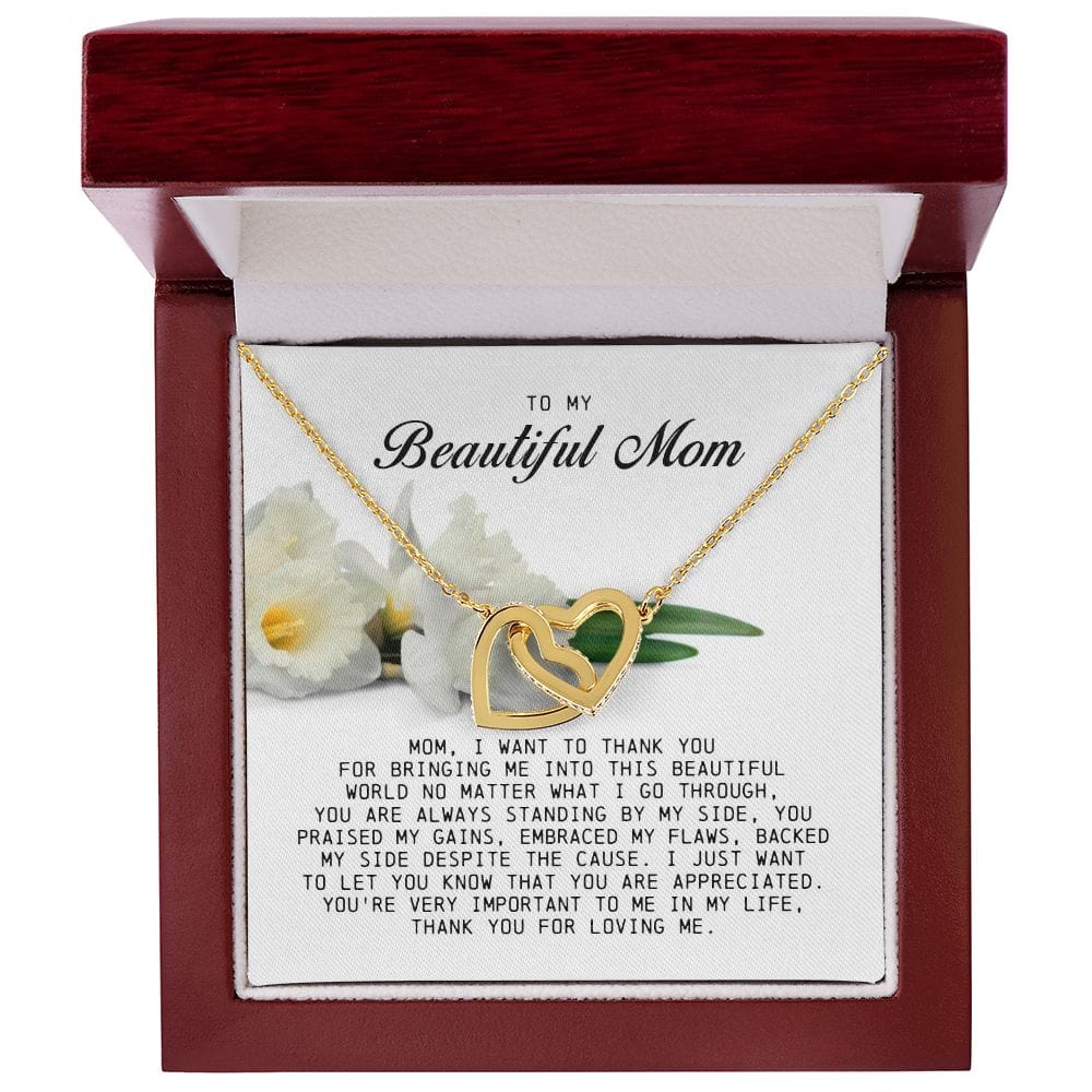To my Beautiful Mom, Interlocking Hearts Necklace, Mother's Day Gift