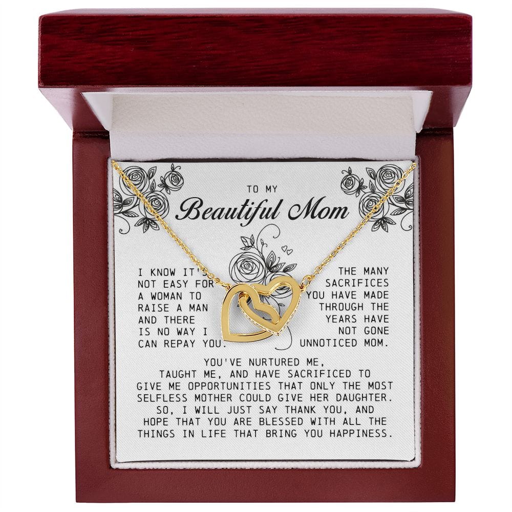 To my Beautiful Mom, Interlocking Hearts Necklace, Mother's Day Gift