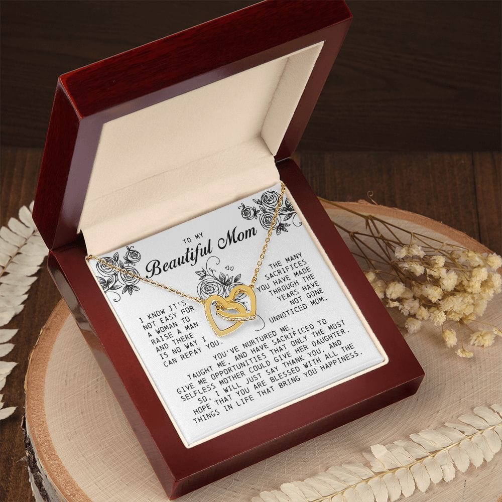 To my Beautiful Mom, Interlocking Hearts Necklace, Mother's Day Gift