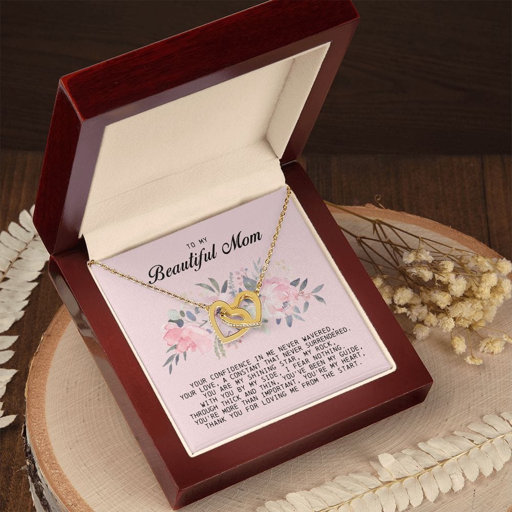 To my Beautiful Mom, Interlocking Hearts Necklace, Mother's Day Gift