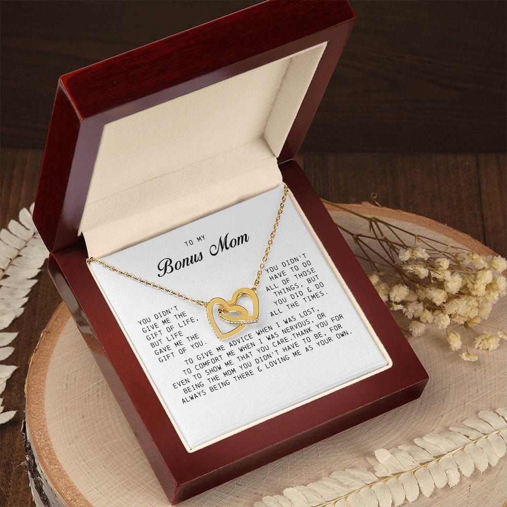 To My Bonus Mom, Interlocking Hearts Necklace