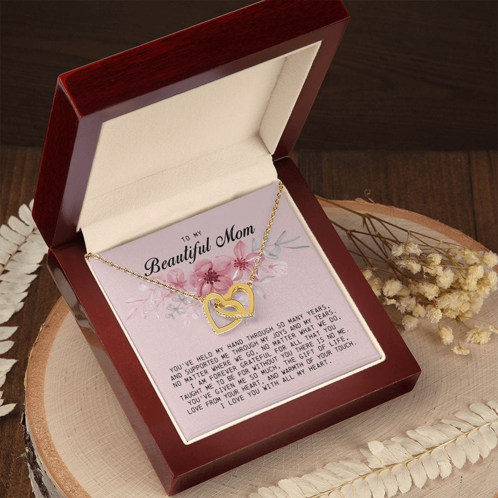 To my Beautiful Mom, Interlocking Hearts Necklace, Mother's Day Gift