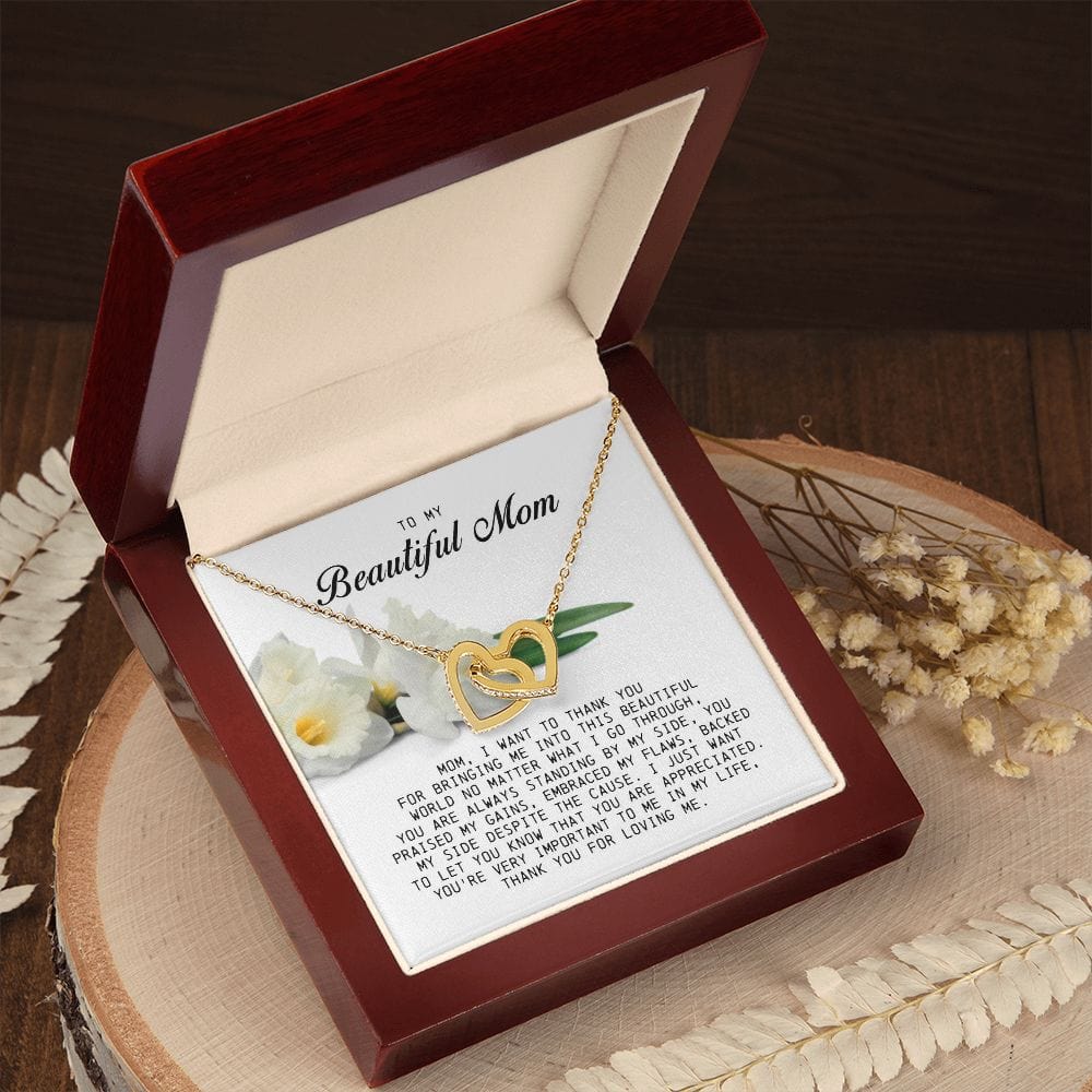 To my Beautiful Mom, Interlocking Hearts Necklace, Mother's Day Gift