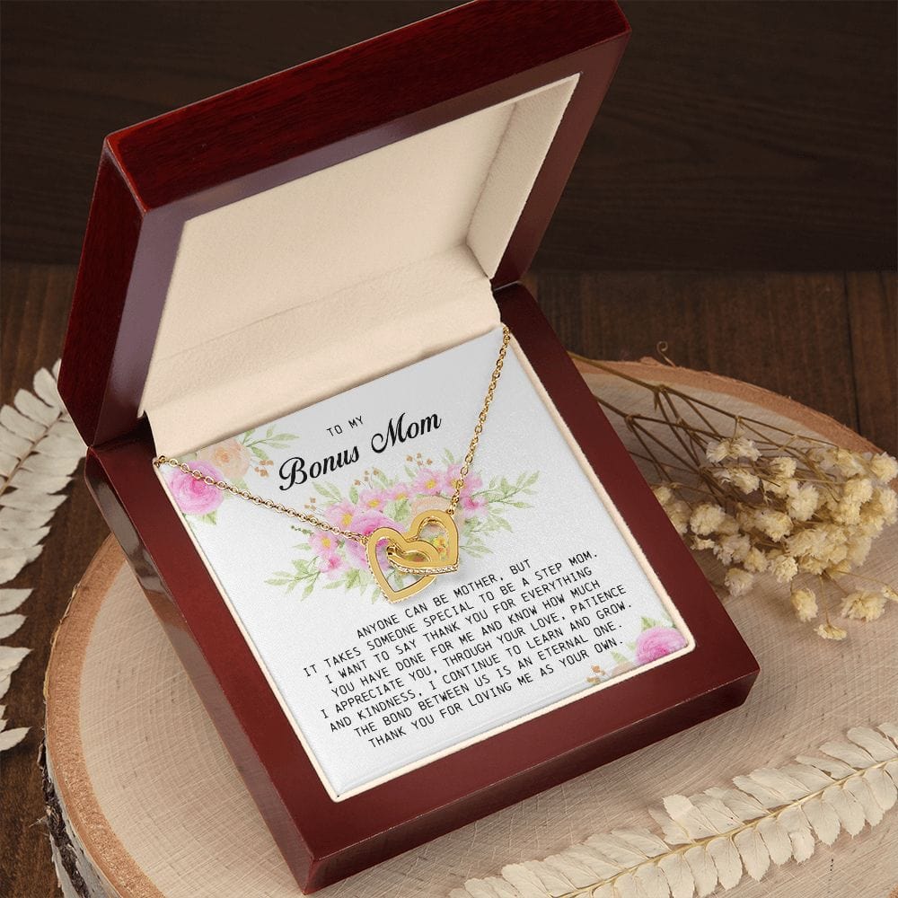 To My Bonus Mom, Interlocking Hearts Necklace