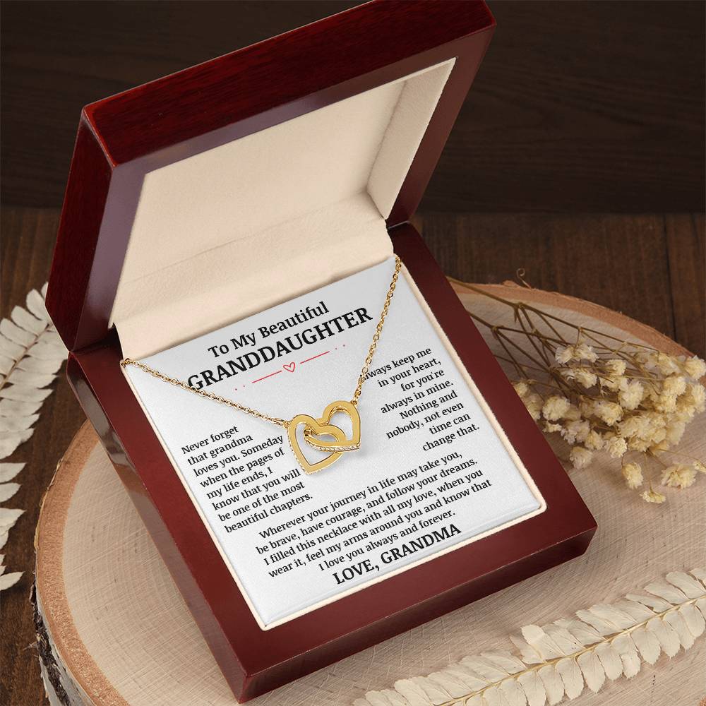 To My Beautiful Granddaughter "Never Forget That Grandma Loves You" Interlocking Heart Necklace