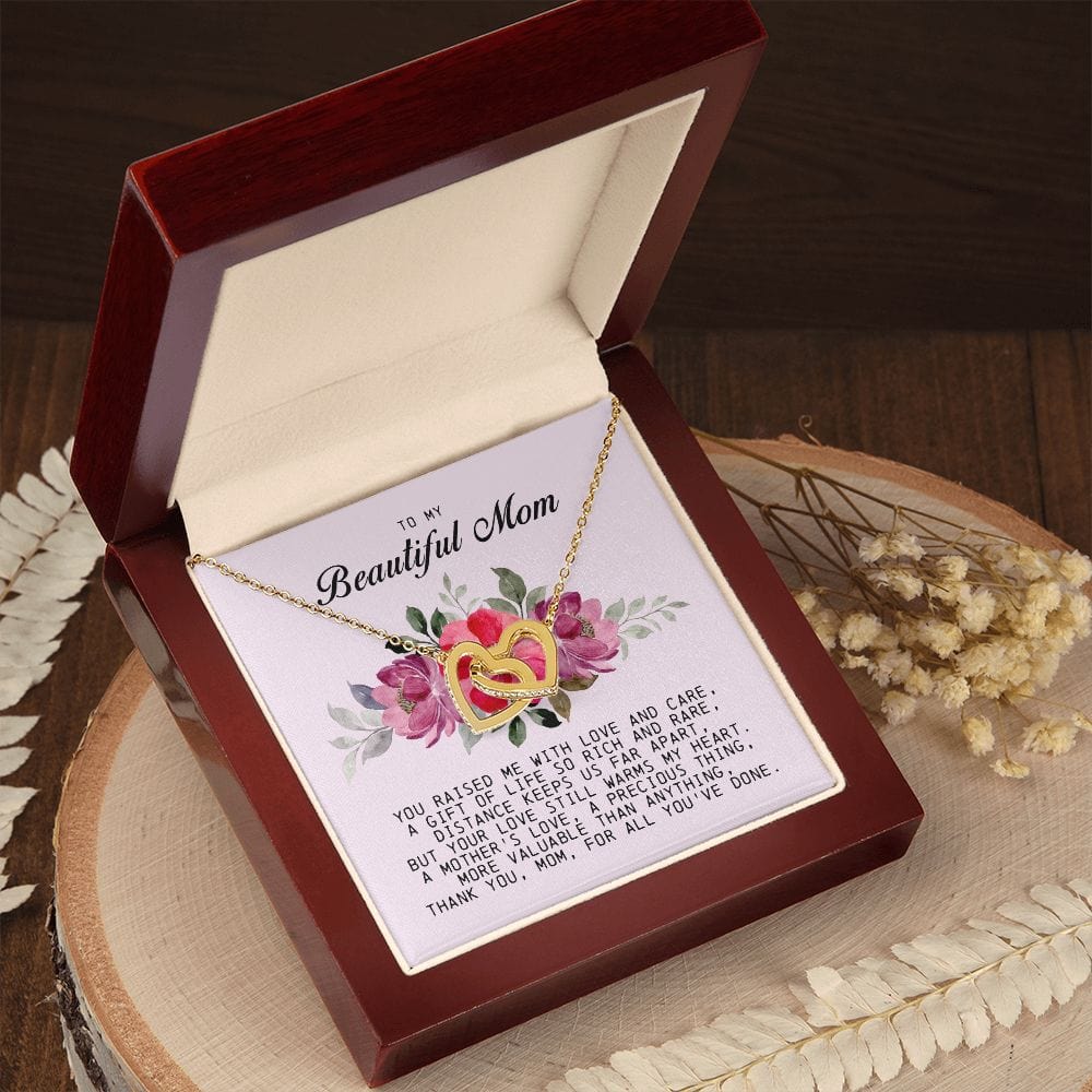 To my Beautiful Mom, Interlocking Hearts Necklace, Mother's Day Gift