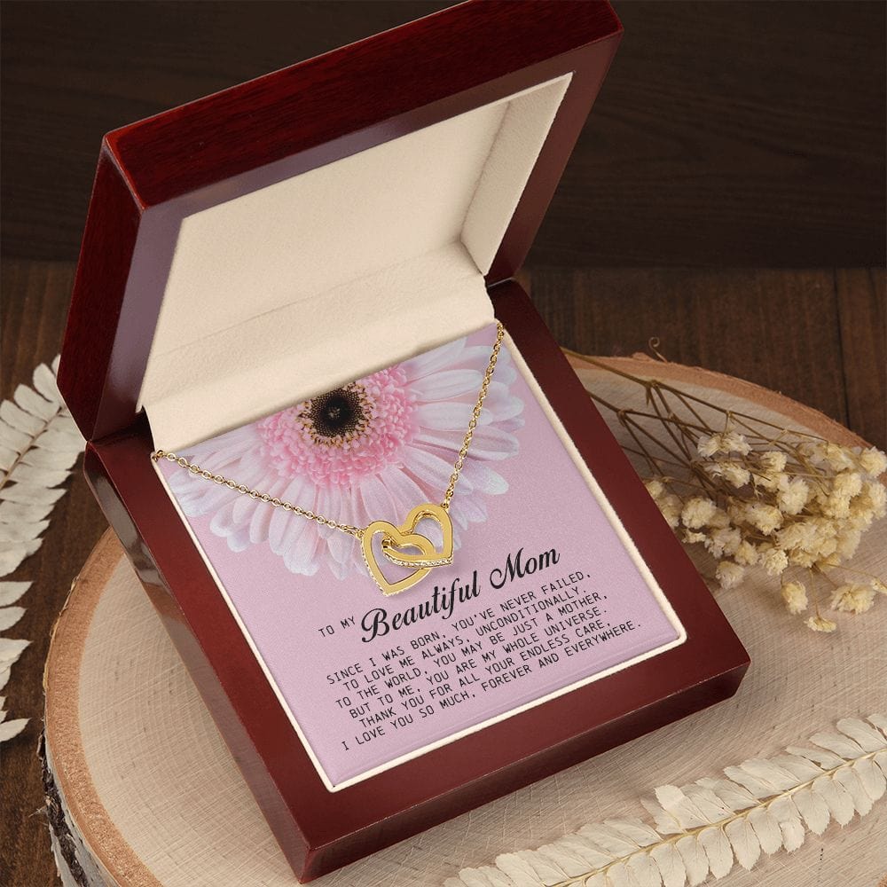 To my Beautiful Mom, Interlocking Hearts Necklace, Mother's Day Gift