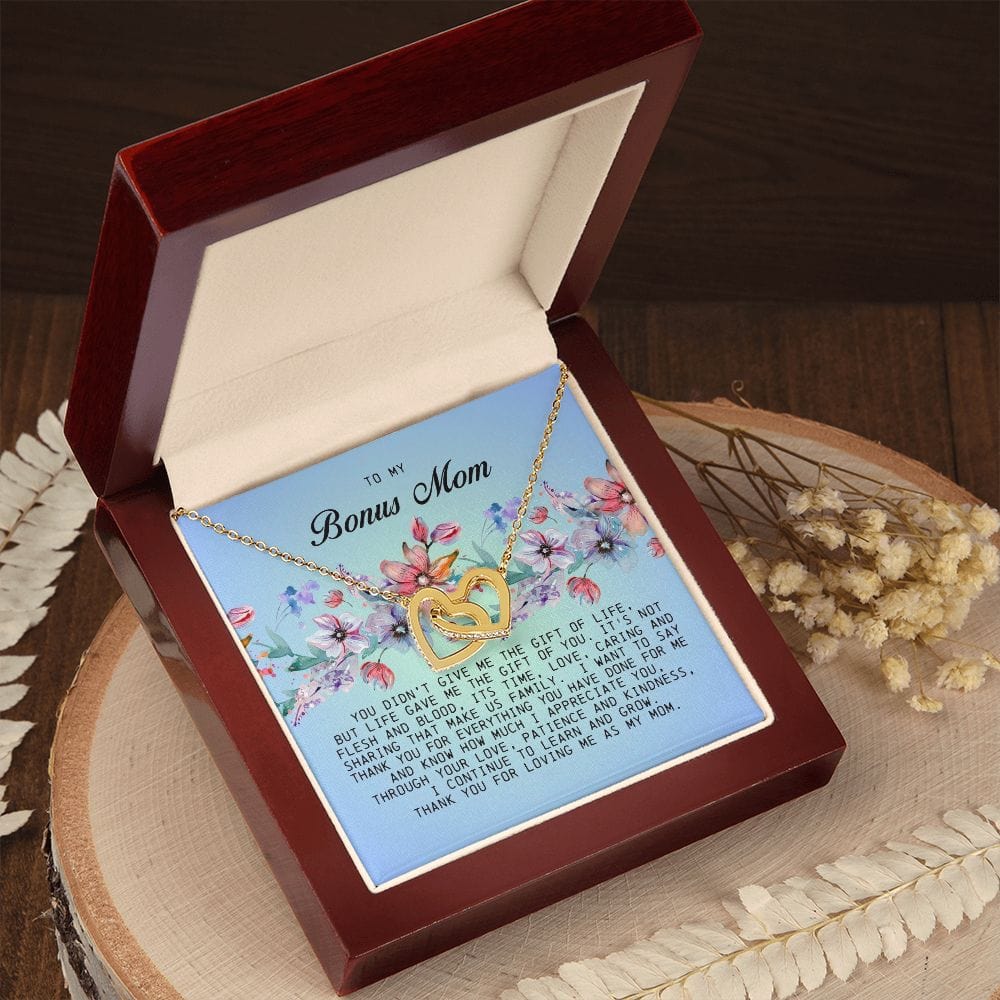 To My Bonus Mom, Interlocking Hearts Necklace