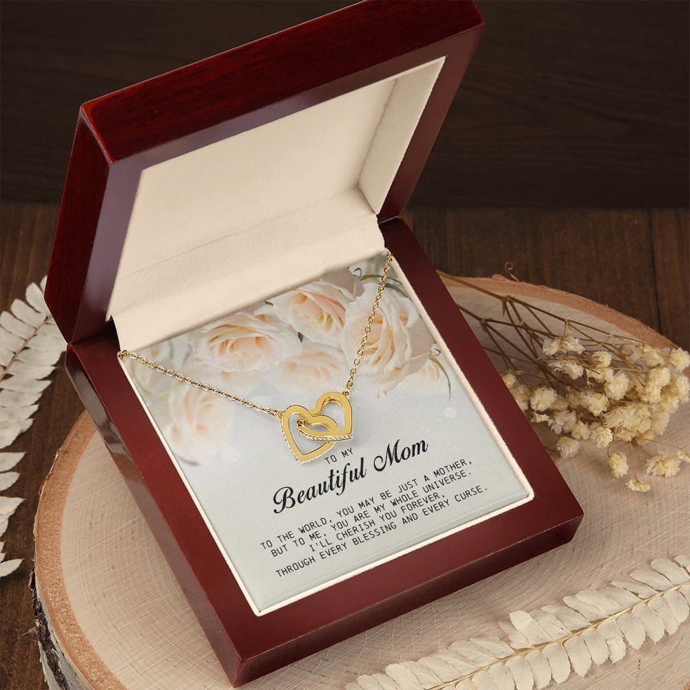 To my Beautiful Mom, Interlocking Hearts Necklace, Mother's Day Gift