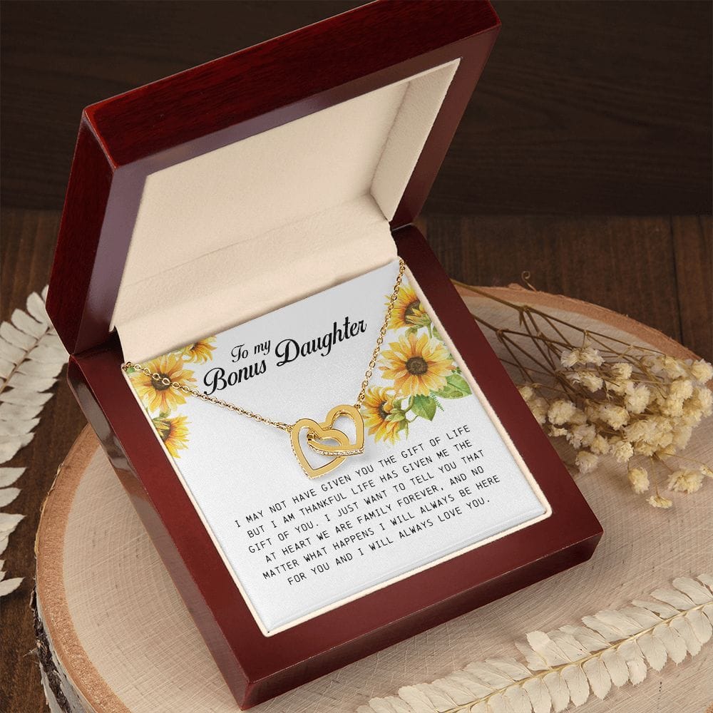 Interlocking Hearts Necklace, To My Bonus Daughter