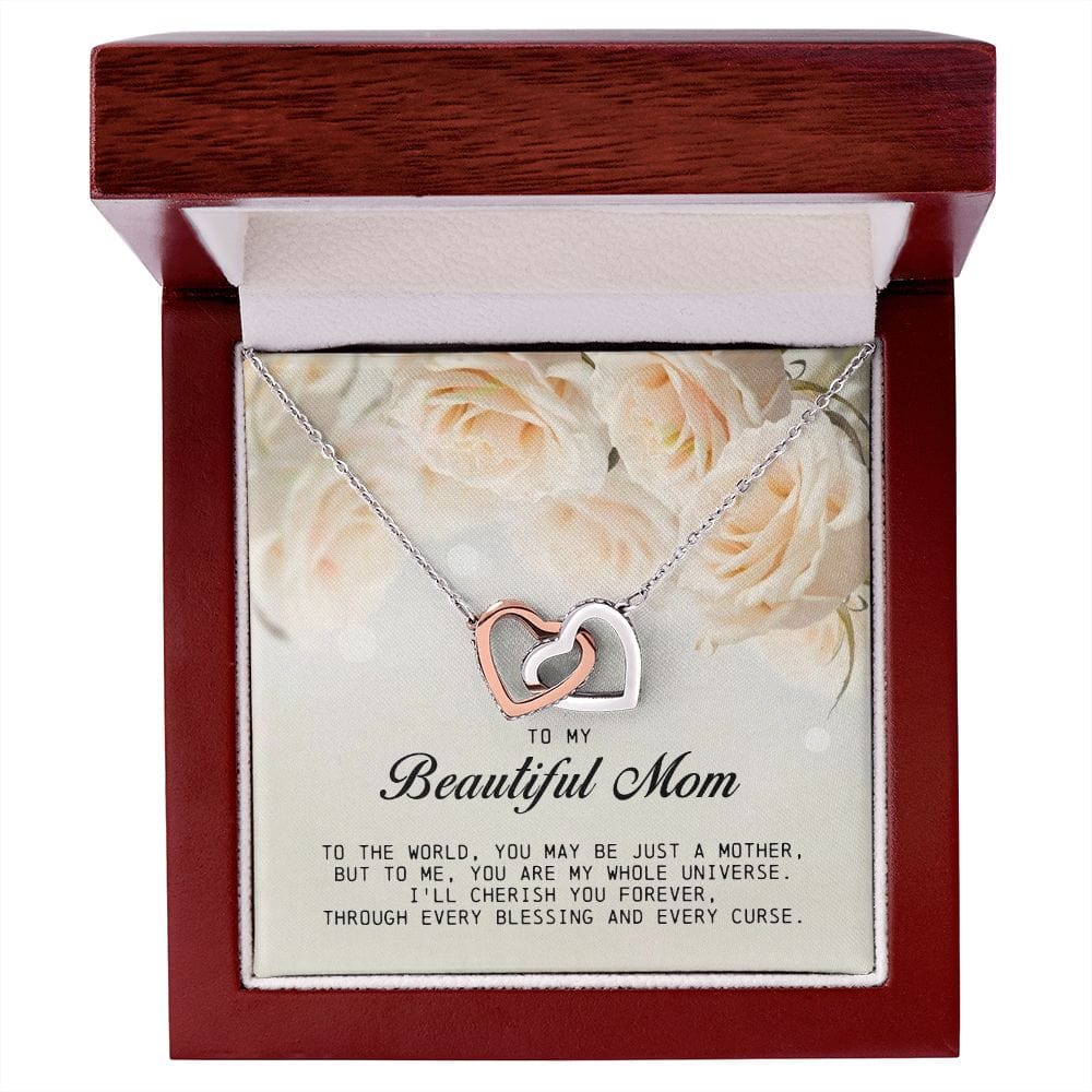 To my Beautiful Mom, Interlocking Hearts Necklace, Mother's Day Gift