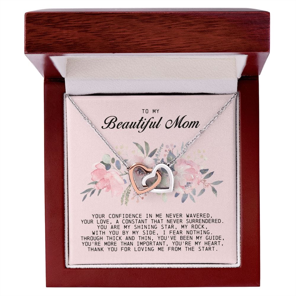 To my Beautiful Mom, Interlocking Hearts Necklace, Mother's Day Gift