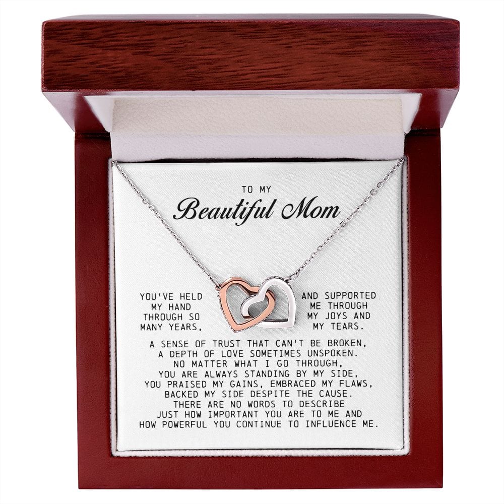 To my Beautiful Mom, Interlocking Hearts Necklace, Mother's Day Gift