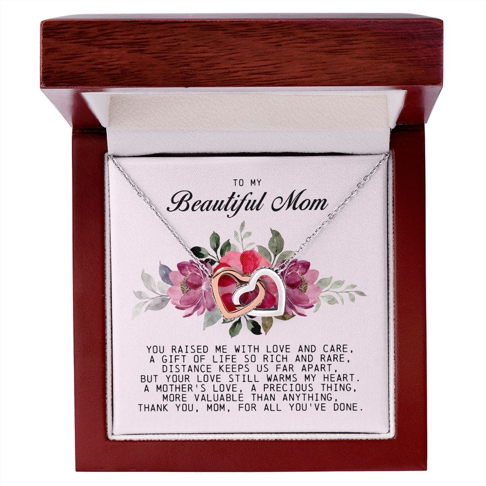 To my Beautiful Mom, Interlocking Hearts Necklace, Mother's Day Gift