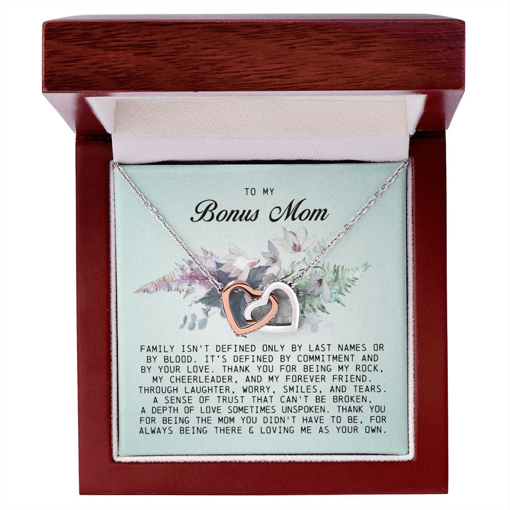To My Bonus Mom, Interlocking Hearts Necklace