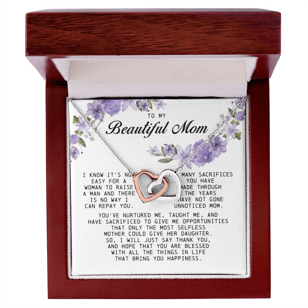 To my Beautiful Mom, Interlocking Hearts Necklace, Mother's Day Gift