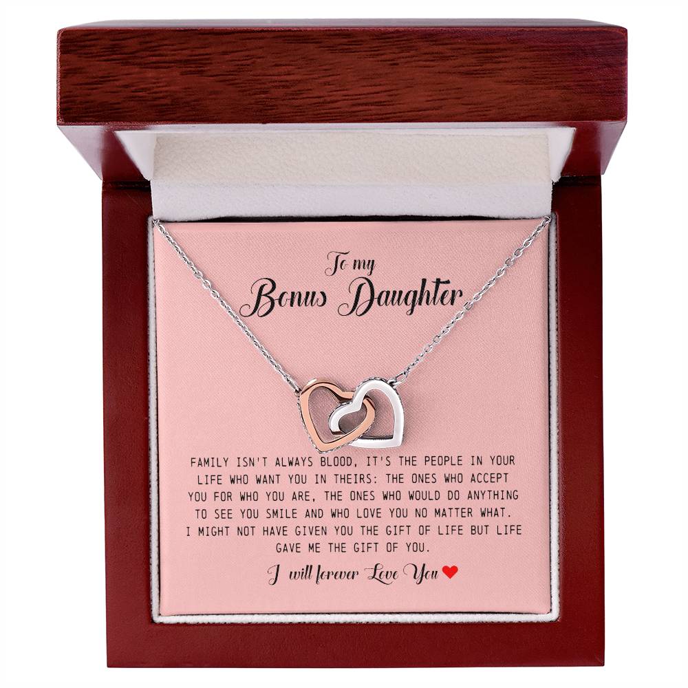 To My Bonus Daughter, Interlocking Heart Necklace