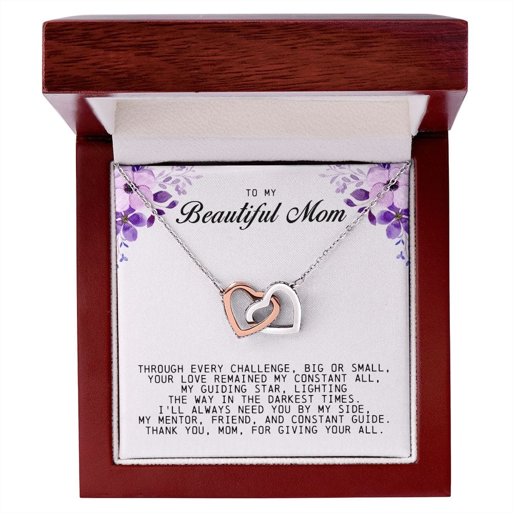 To my Beautiful Mom, Interlocking Hearts Necklace, Mother's Day Gift