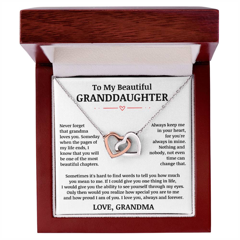 To My Beautiful Granddaughter "Always Keep Me In Your Heart" Interlocking Heart Necklace