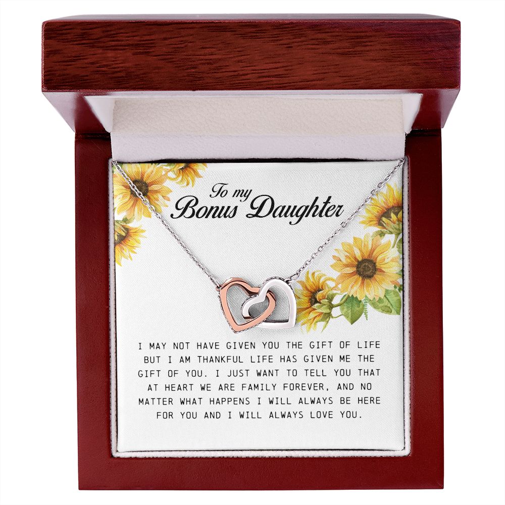 Interlocking Hearts Necklace, To My Bonus Daughter