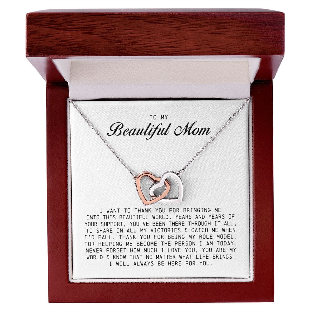 To My Beautiful Mom, Interlocking Hearts Necklace