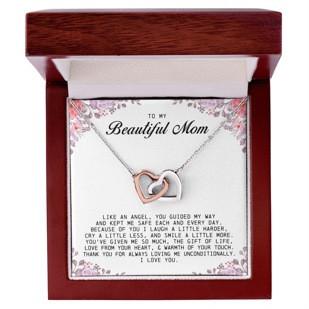 To my Beautiful Mom, Interlocking Hearts Necklace, Mother's Day Gift