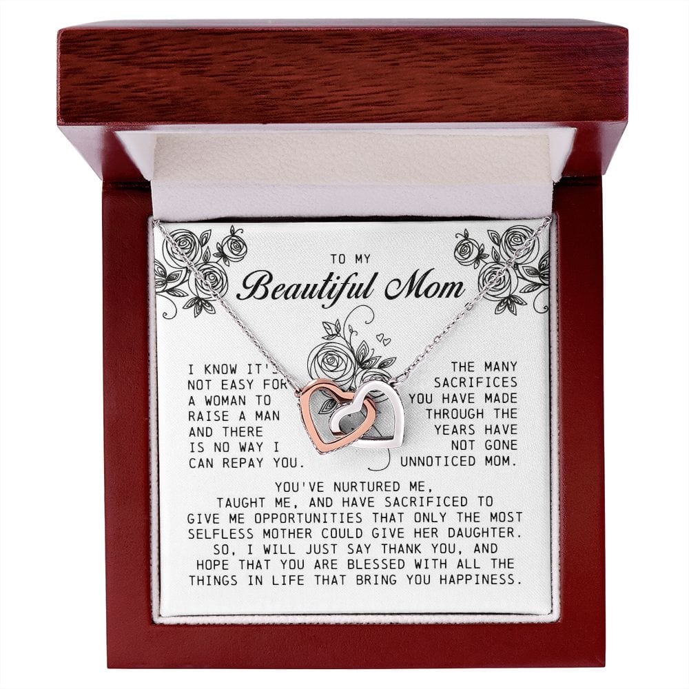 To my Beautiful Mom, Interlocking Hearts Necklace, Mother's Day Gift