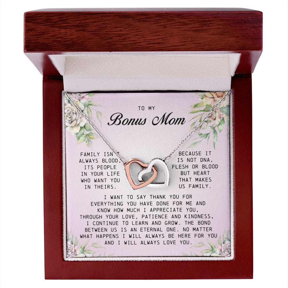 To My Bonus Mom, Interlocking Hearts Necklace