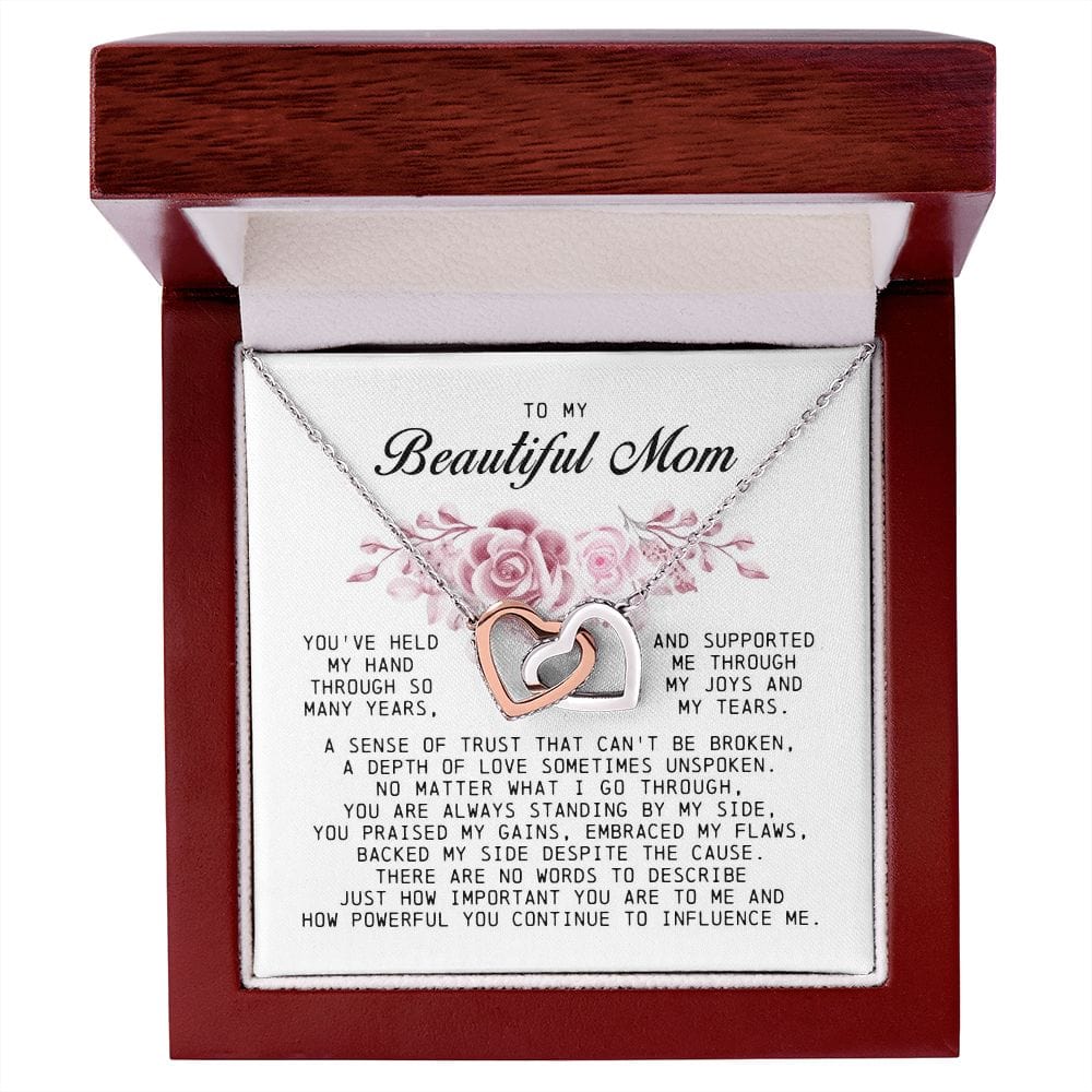 To my Beautiful Mom, Interlocking Hearts Necklace, Mother's Day Gift