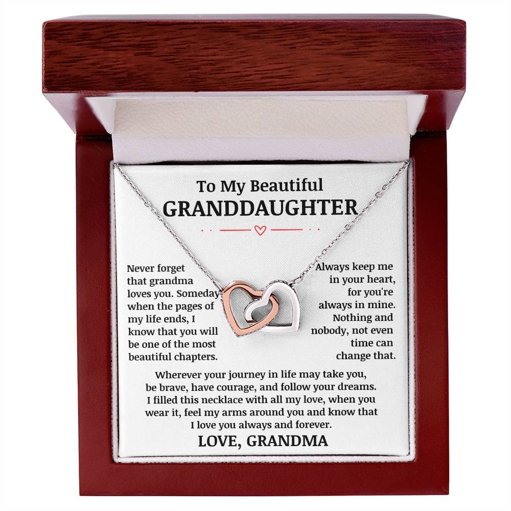 To My Beautiful Granddaughter "Never Forget That Grandma Loves You" Interlocking Heart Necklace