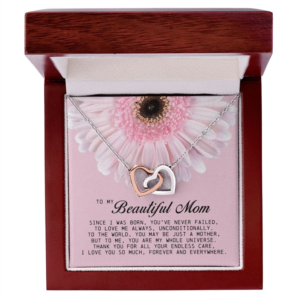 To my Beautiful Mom, Interlocking Hearts Necklace, Mother's Day Gift