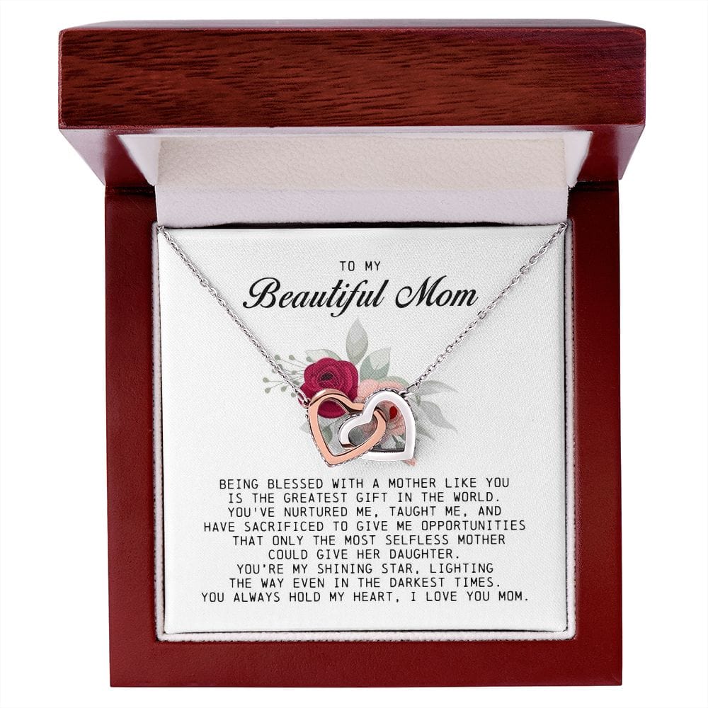 To my Beautiful Mom, Interlocking Hearts Necklace, Mother's Day Gift