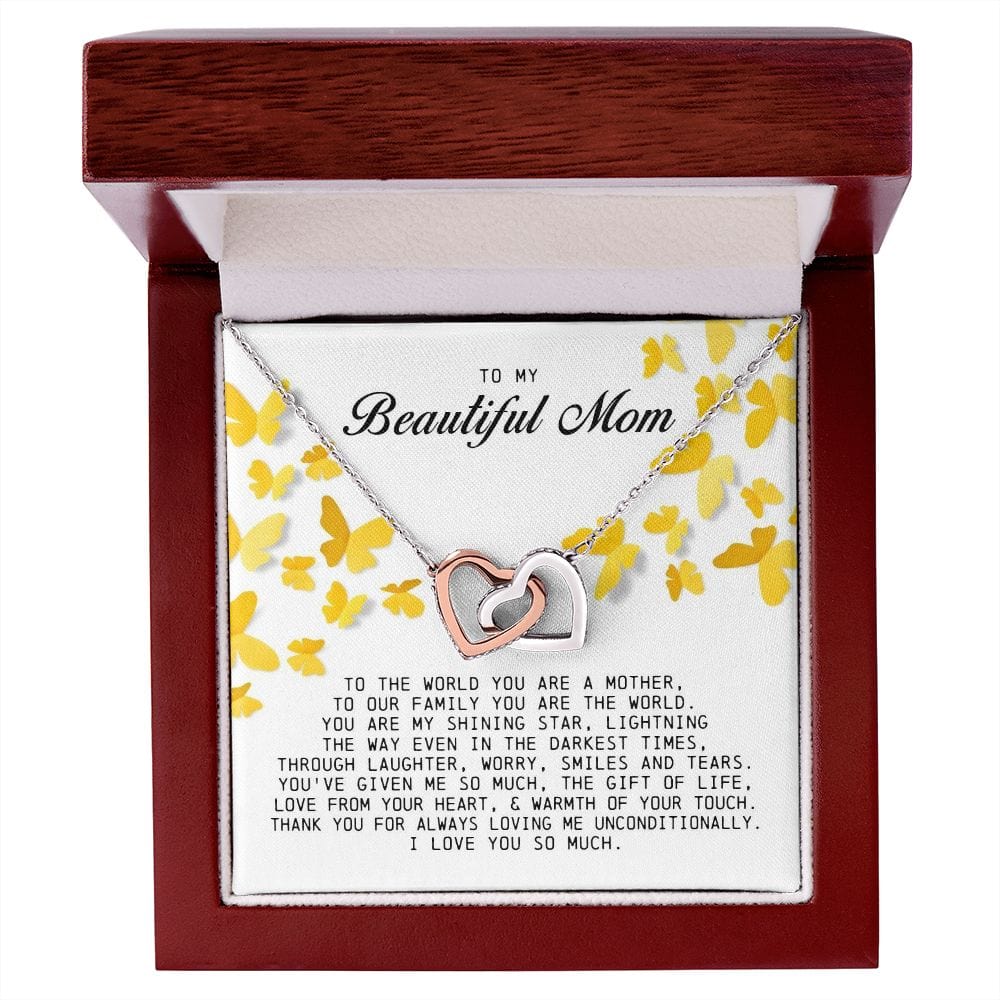 To my Beautiful Mom, Interlocking Hearts Necklace, Mother's Day Gift